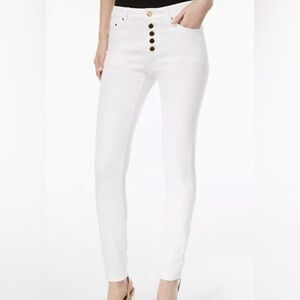 MICHAEL KORS Selma skinny high rise with some stretch button fly white jeans.